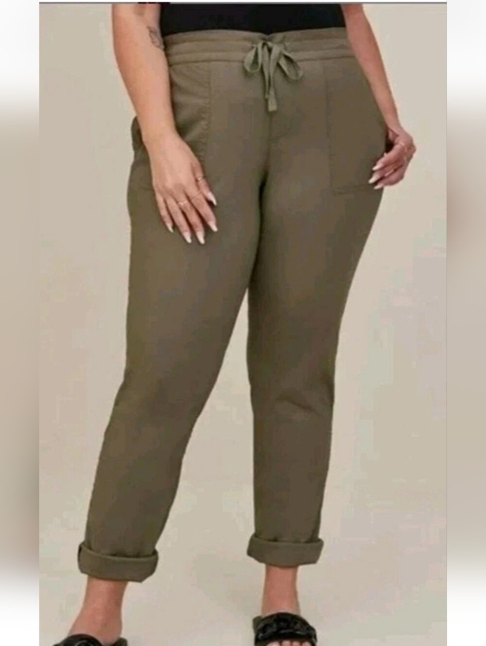 NWT Torrid Tie Front Poplin Scrub Pants Dusty Olive Green Chino Ankle Stretch 4X